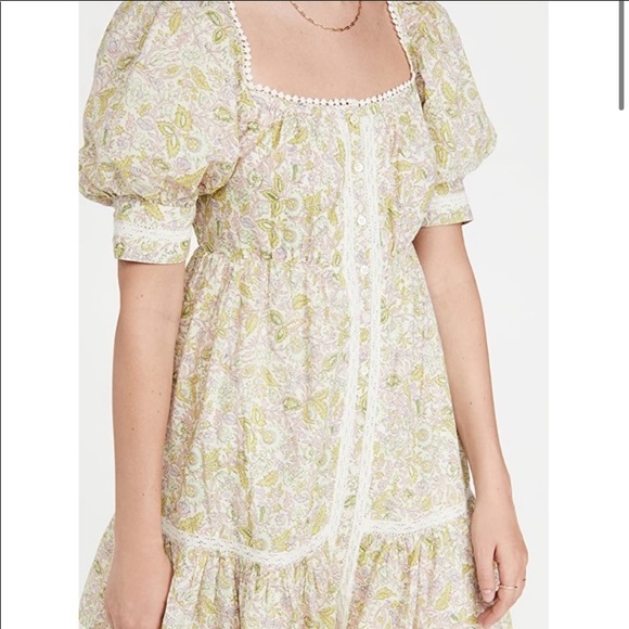 LOVE THE LABEL Square Neck Puff Sleeve Floral Mini Dress Size Large NWT - Picture 2 of 16